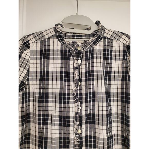 Women's LOFT Black & White Plaid Button Down Blouse w/ Ruffle Trim | Size Small - Picture 3 of 8